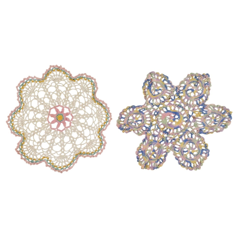 Vintage Set of 2 Crochet Table‎ Doily 10"